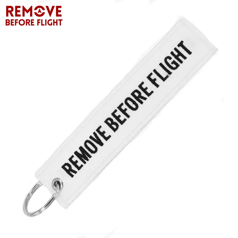 Remove Before Flight Portachiavi chaveiro de carro Ricamo Bianco di Modo Dei Monili Anello Chiave porte clef Per Portachiavi Auto 5 PZ/LOTTO