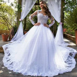 Appliques Vestidos New Amazing Train Wedding Dress Stunning Neck Vestido De Noiva Customized Wedding Bridal Gowns