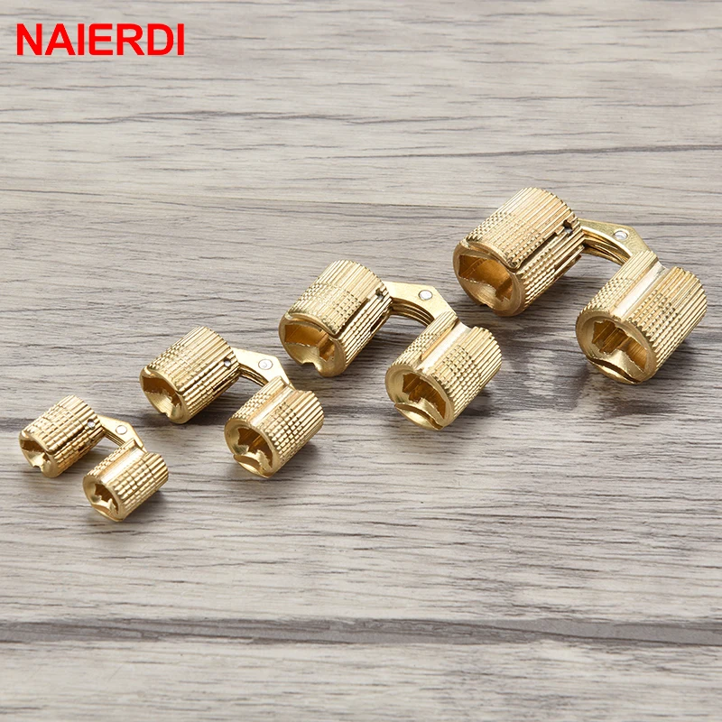 NAIERDI 8-18mm Copper Barrel Hinges Concealed Cabinet Hidden Invisible Brass Door Hinges For Furniture Hardware Gift Box