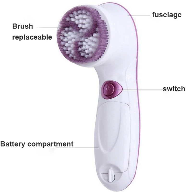 4 in 1 Electric Facial Cleanser 2 Speed Rotary Cosmetic Brush Spin Face Cleaning Brush For Skin Beauty Care Battery Power