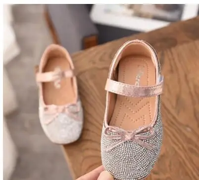 Nieuwe Kinderen Prinses Strass schoenen Kinderen Meisjes Zachte Schoenen Vierkante Lage hakken Dress Party Schoenen Roze/Zilver/ zwart Size21-30