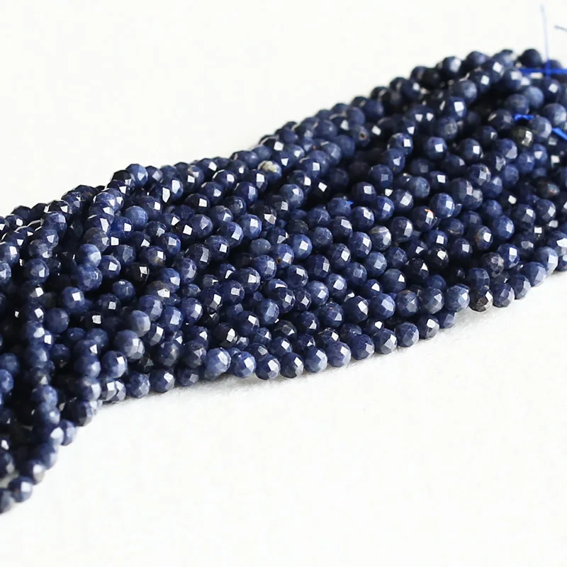 Wholesale Natural Genuine Blue Sapphire Faceted Round Loose Small Beads 15