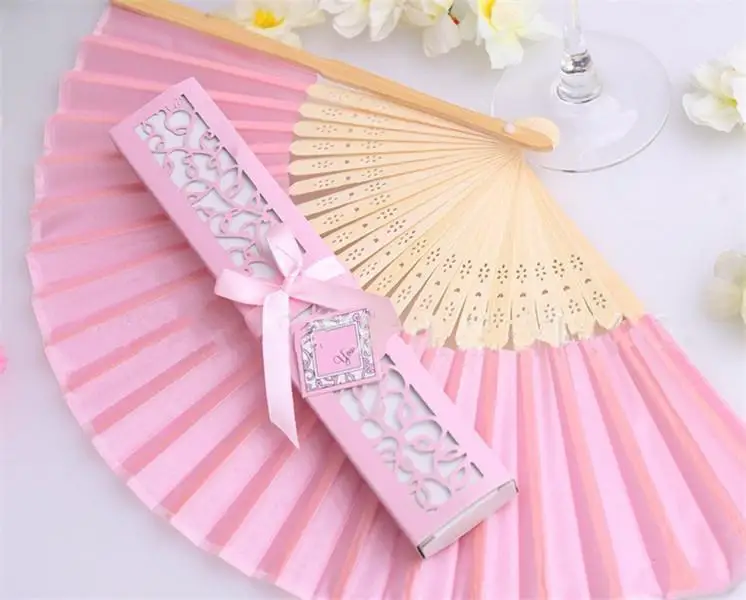 Support printing text for fans with retail elegant gift box folding wedding silk fan personalized wedding favors for guests