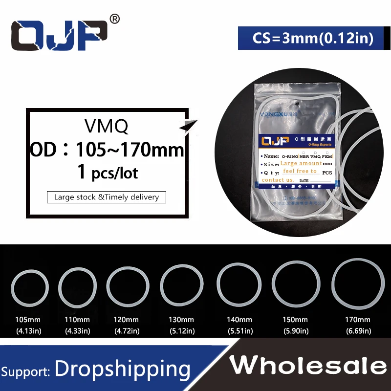 Ketebalan 3/3.5/5Mm Putih VMQ O-ring Penampang Karet Silikon Penyegelan Gasket Mesin Cuci Karet Grosir Dalam Spesifikasi