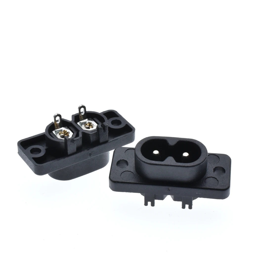 IEC 60320 C8 AC Power Socket electric connector inlet with Side Flange and Screw Mounting solder Terminal