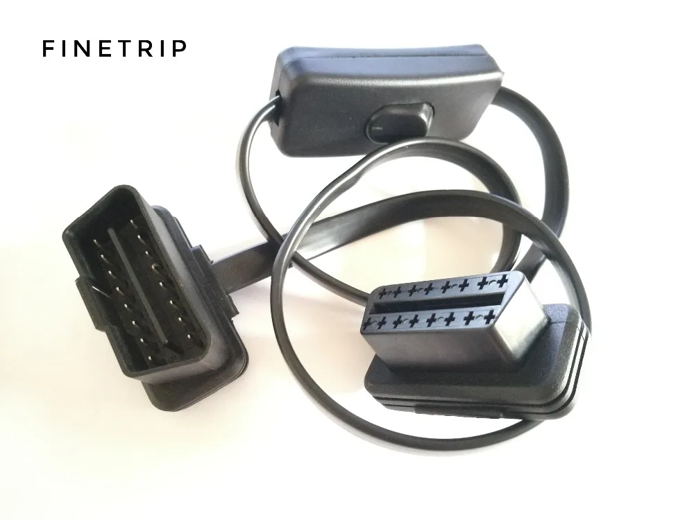 FINETRIP-Conector de Diagnóstico Flat Car Cabo de Extensão com Interruptor, Adaptador Tipo L, 16Pin obd, OBD2, ELM327, Preço de Atacado