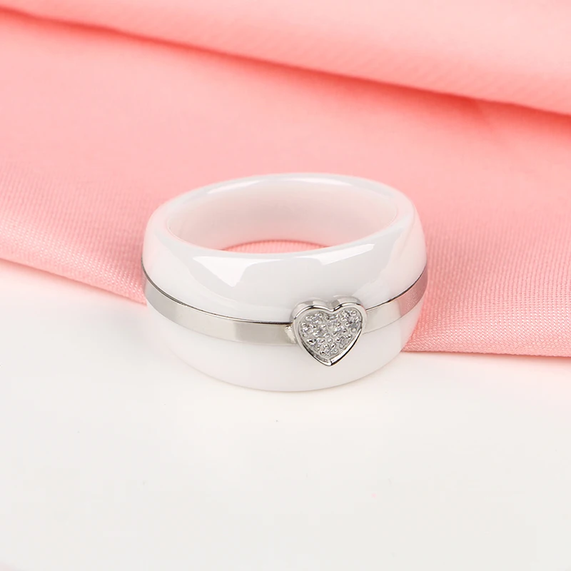 Lovely CZ Heart Alien Ring for Women Men Made With Healthy Ceramic Jewelry Never Fade Gift for Lover Family