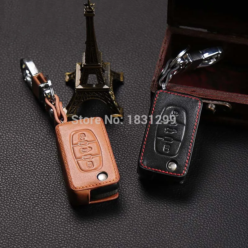 Leather Key Case for Peugeot RCZ 206 207 306 307 308 407 408 for Citroen C2 C3 C4 C5 C6 C4L 3 Button Folding Protective Cover