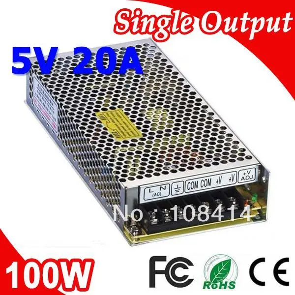 

S-100-5 100W 5V 20A Single output Power Supply Transformer 110V 220V AC to DC 5V output