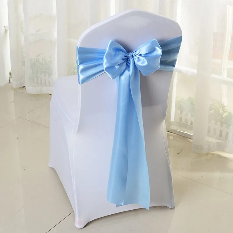 Satin Silk Cloth Chair Seat Back Cover Ribbon Bow Sashes Bands for Wedding Decoration Party Banquet Chair DIY 270cm Multicolor