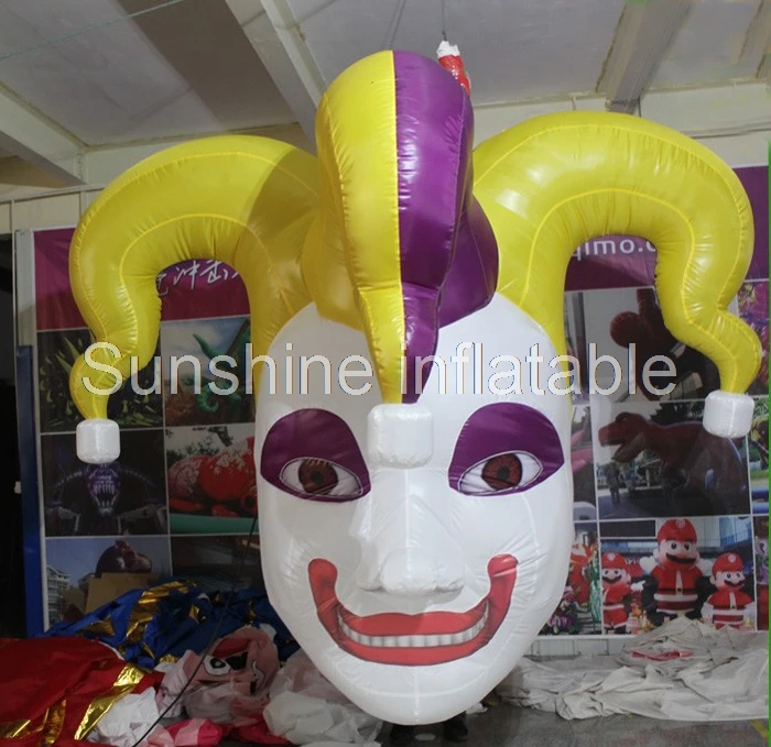 3m giant inflatable halloween decoration hanging inflatable clown head halloween mask with led lights for party event