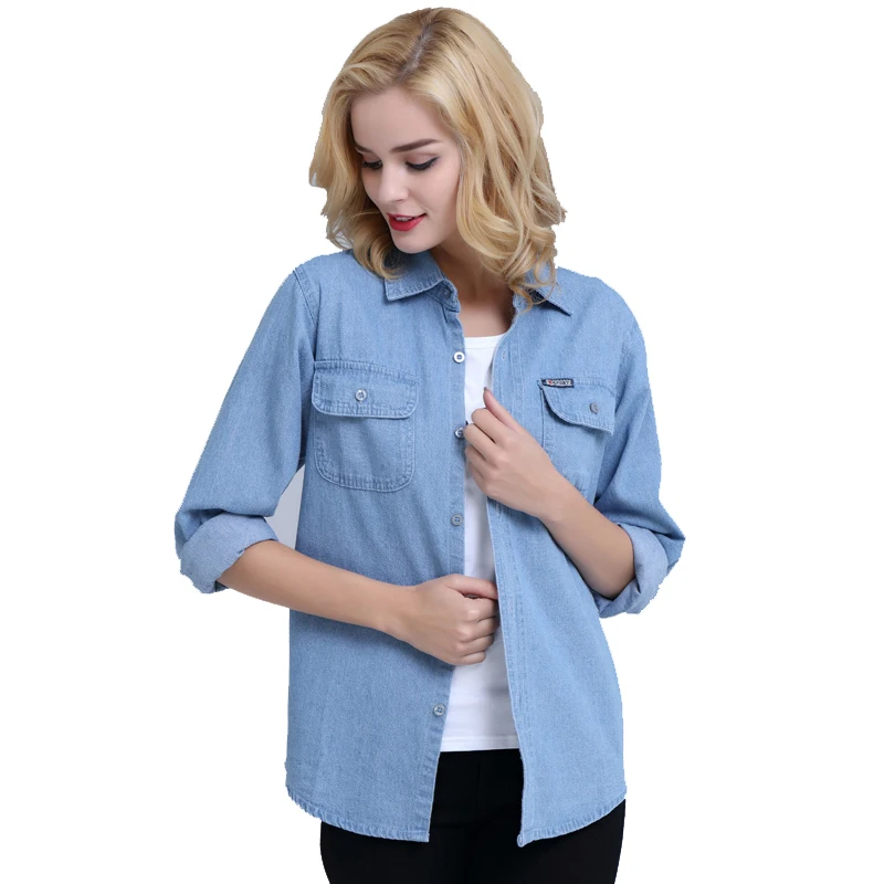 Fashion Korean spring large size women\'s casual denim jacket long thin-sleeved long-sleeved shirt in autumn