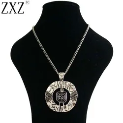 ZXZ Large Statement Abstract Metal Circle Spiral Pendant on Long Curb Chain Lagenlook Necklace 34