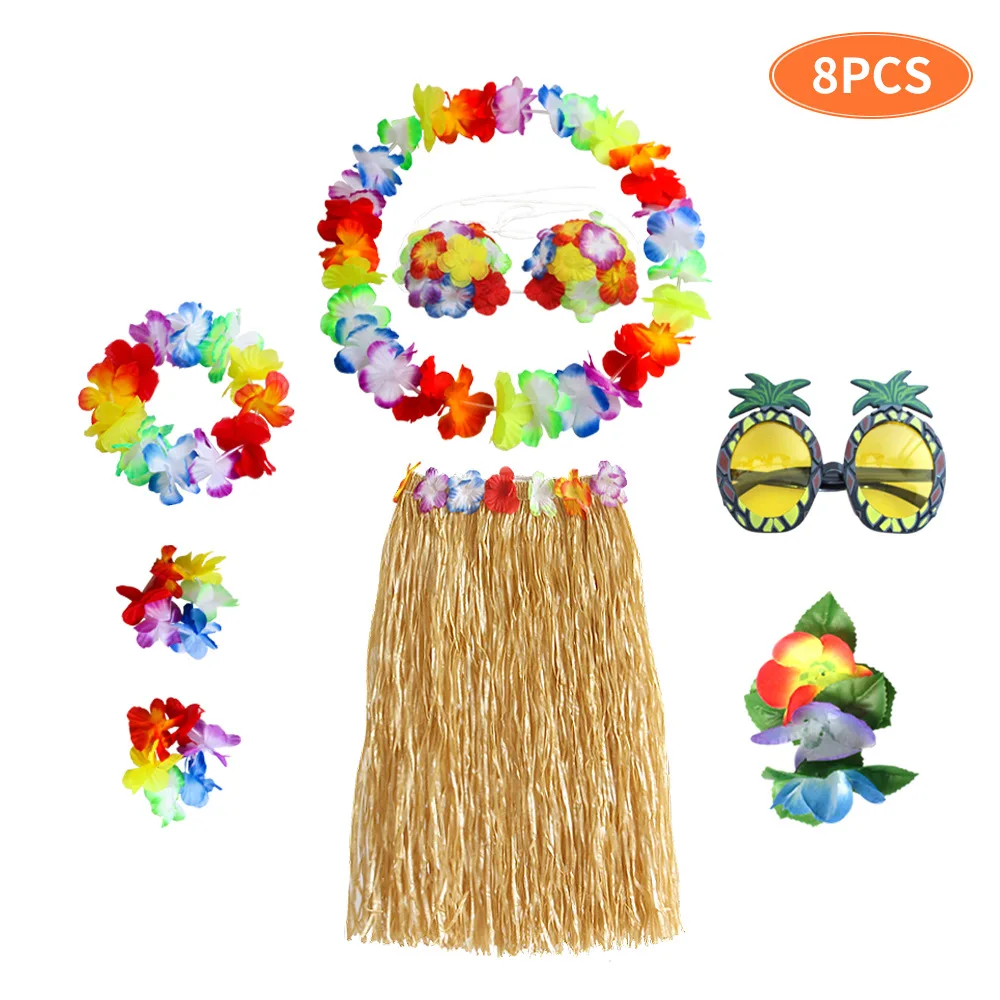 Hot Sale 60cm/80cm 8Pcs Plastic Fibers girls Woman Hawaiian Skirt Grass costume Flower Skirt Hula dance dress Party Hawaii Beach