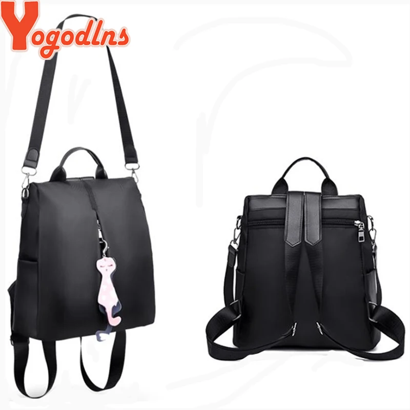 Yogodlns Women Backpack New Fashion Oxford Bag Solid Color Travel Backpack Ladies Small Backpack With Cat Pendant