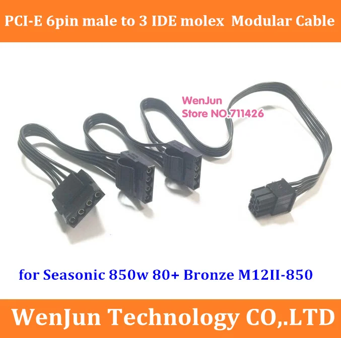 

NEW PCI-E 6pin Male 1 to 3 IDE molex 4pin modular power cable for Seasonic 850w 80+ Bronze M12II-850 PSU