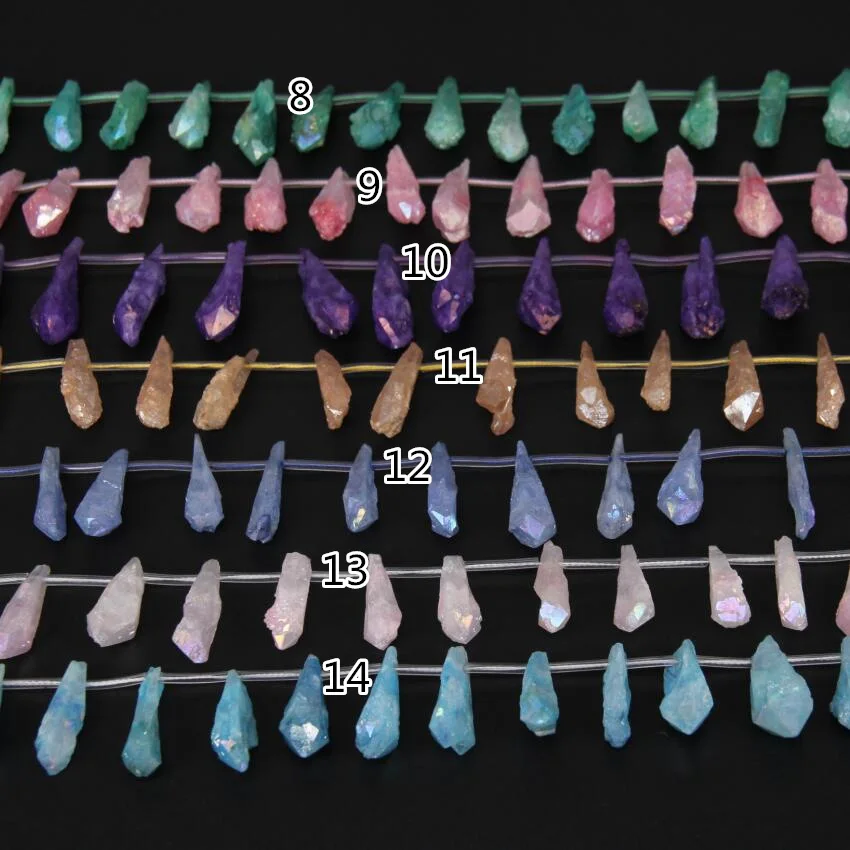 14 Color for Choice Rough Quartz Nugget Point,Mix Colorful Teardrop Rock Crystal Beads Natural Stone Strands