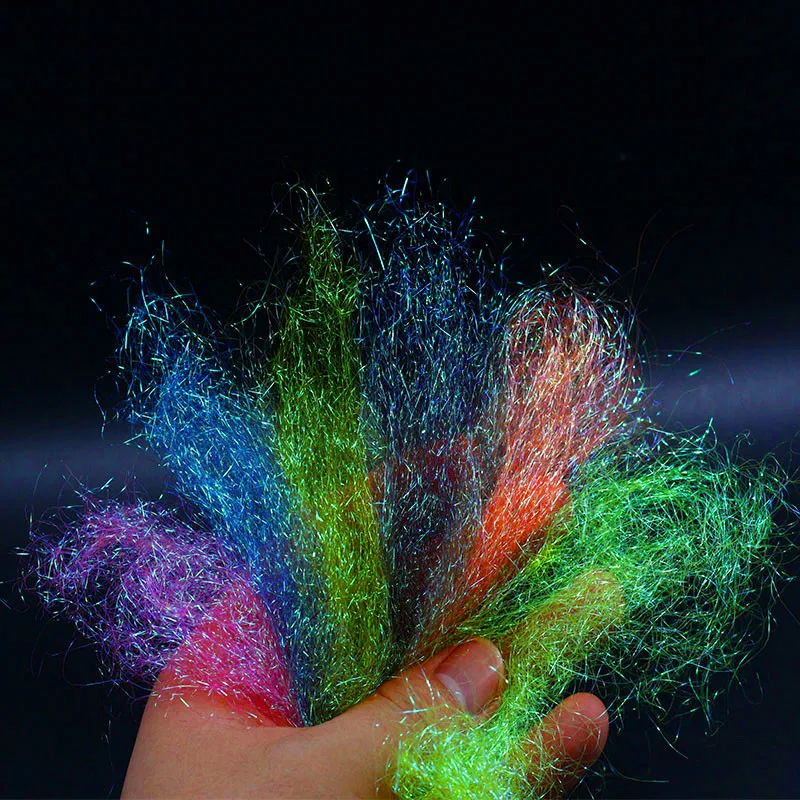 Alas de hielo de fibra sintética para atar moscas, material brillante para el cuerpo, fibra viva, 7 colores opcionales, 12cm(5 pulgadas)