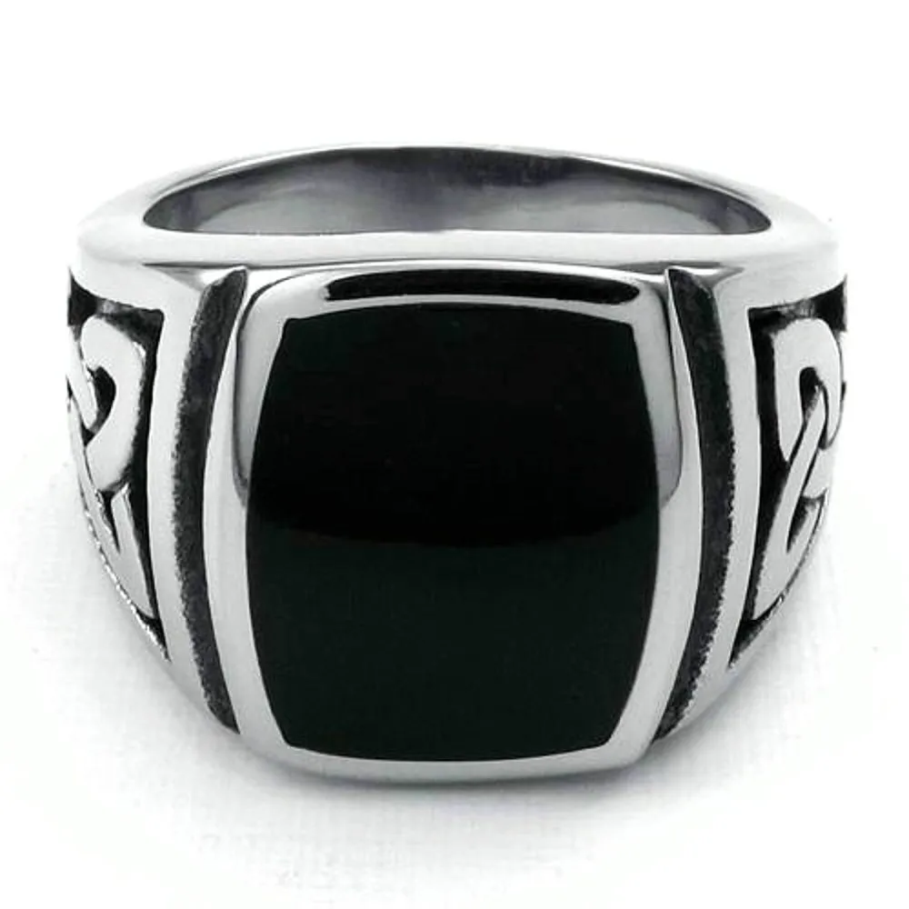 Fashion New Jewelry Stainless Steel Ring Knot Signet Jewelry Heavy Wide Ring Black Silver color Ring Size 7 -15