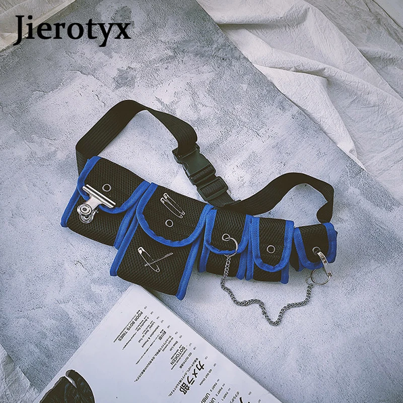 JIEROTYX Hip Hop Chest Bag for Unisex Black Streetwear Chest Rig Women Multi-pocket Travel Phone Belt Bag Pouch Waist Cheaper