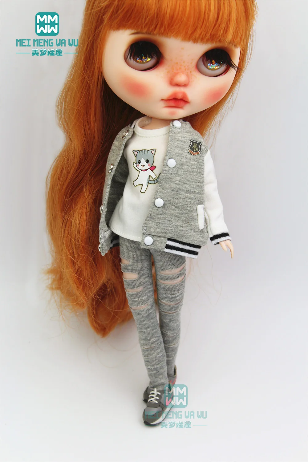 Blyth pakaian boneka Fashion lubang celana sweatshirt headband T-shirt hadiah mainan