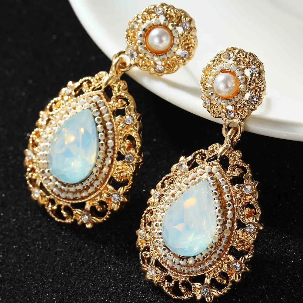 Purplw/White Opalescence Beads Gold Earring Women's Fashion Earrings New arrival brand sweet metal with gems stud for women girl