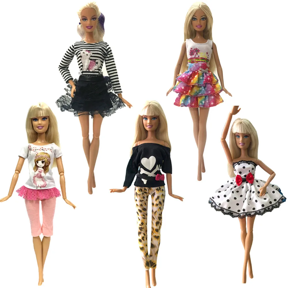 NK Newest 5 Pcs / lot Doll Fashion Dress Beautiful Sexy Outfit Casual Wear Party Gown Clothes For Barbie Doll Accessories