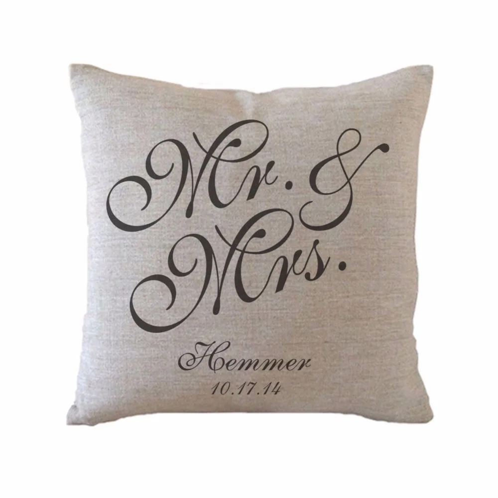 Personalised Mr Mrs Cushion Cover Linen Mr Mrs Throw Pillow Case Modern Custom Wedding Anniversary Gifts Square Home Decor 18