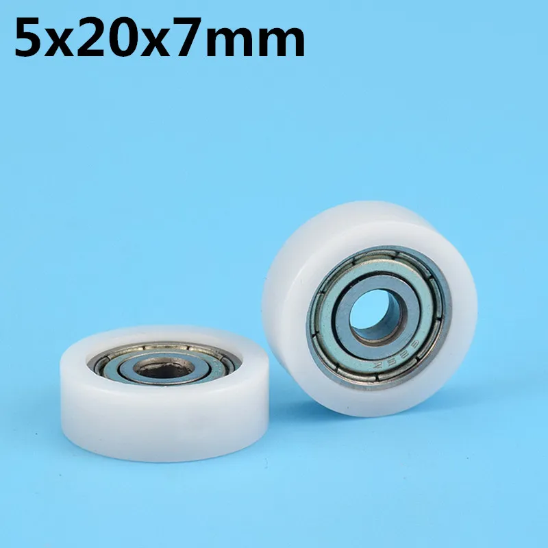 

1Pcs 5x20x7 mm Nylon Plastic Wheel With Bearings Flat miniature pulley POM Hard bearing Refrigerator Drawer Wheel