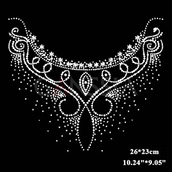 4pcs/lot (26X23cm) Stylish neckline Flat Back Hotfix Rhinestone Heat Transfer Iron on Motifs Rhinestone Applique (SS-1913)