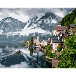 Framed Fantasy Village DIY Painting By Numbers Kits Acrylic Paint On Canvas Landscape Handpainted Oil Painting For Home Decor