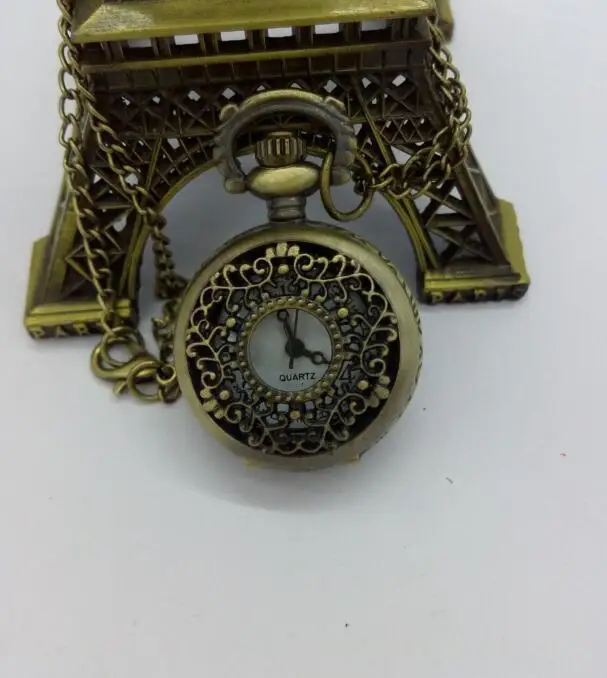 Wholesale 10 PCS/lot Quartz bronze antiques pendant woman and girl Necklace Hollow pocket watch