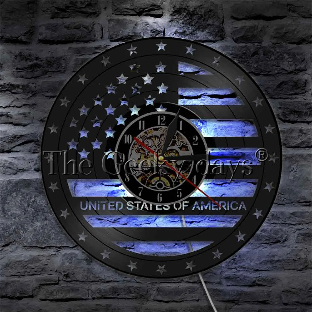 

Silhouette LED Light USA Flag Art Wall Decor Make From Vinyl Record Color Changing Wall Light With Remote Controller