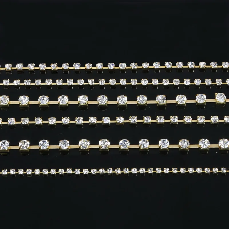 

10yards/roll clear/white AB Rhinestone Charming Chain gold Plated Chain Apparel Sewing for DIY Fashion jewelry Findings crafts
