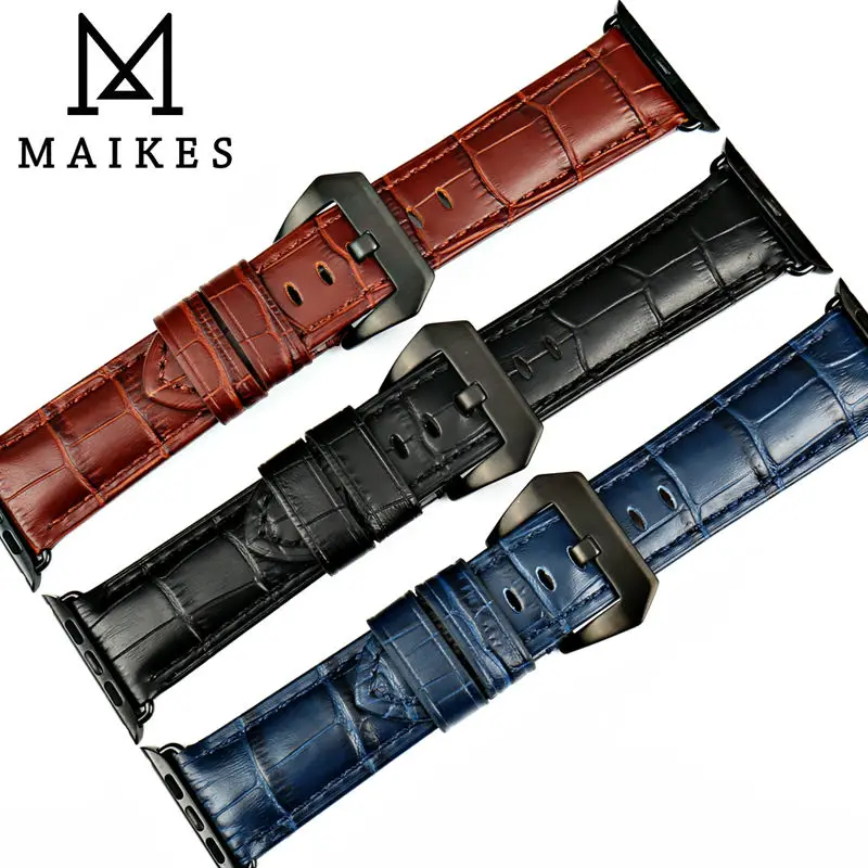 MAIKES Watchbands Genuine Cow Leather Watch Band For Apple Watch 45mm 44mm 40mm 42mm 41mm Series 7 6 SE 5 4 3 iWatch Strap