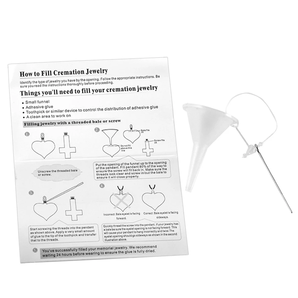 

MJK001 урны ожерелье для праха Мемориал Pet человека Кремации Ювелирных Изделий Воронка заполнения комплект со спецификацией