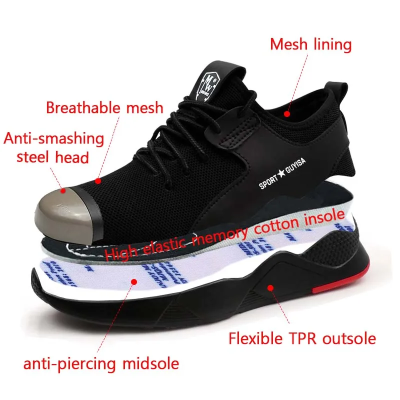 New exhibition 2019 Mens fashion Safety Shoes breathable  light widened anti-smashing Steel Toe Work Boots Outdoor Sneaker 36-46