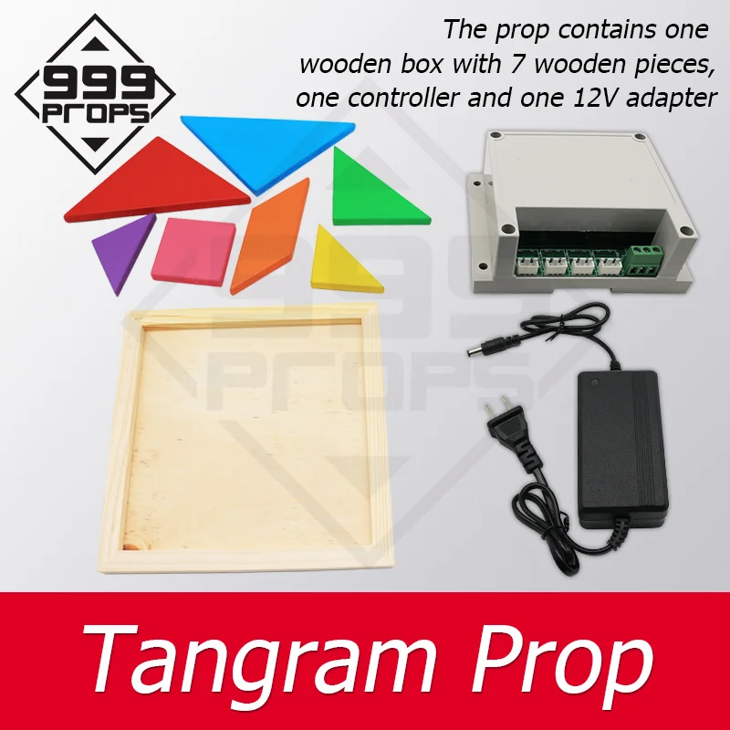 Tangram Prop jigsaw prop puzzle props escape room put all  pieces into the wooden box to unlock Chamber game props 999PROPS