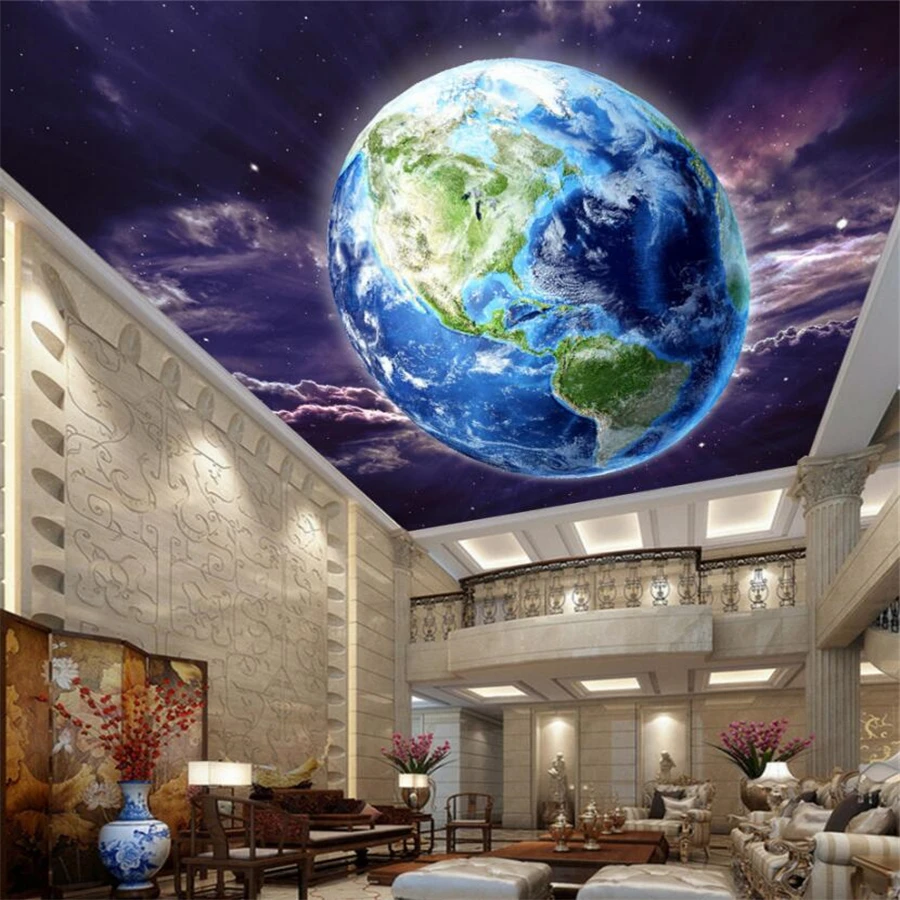 

beibehang Custom wallpaper 3d murals cosmic earth ceiling zenith mural living room bedroom mall hotel TV background wall paper