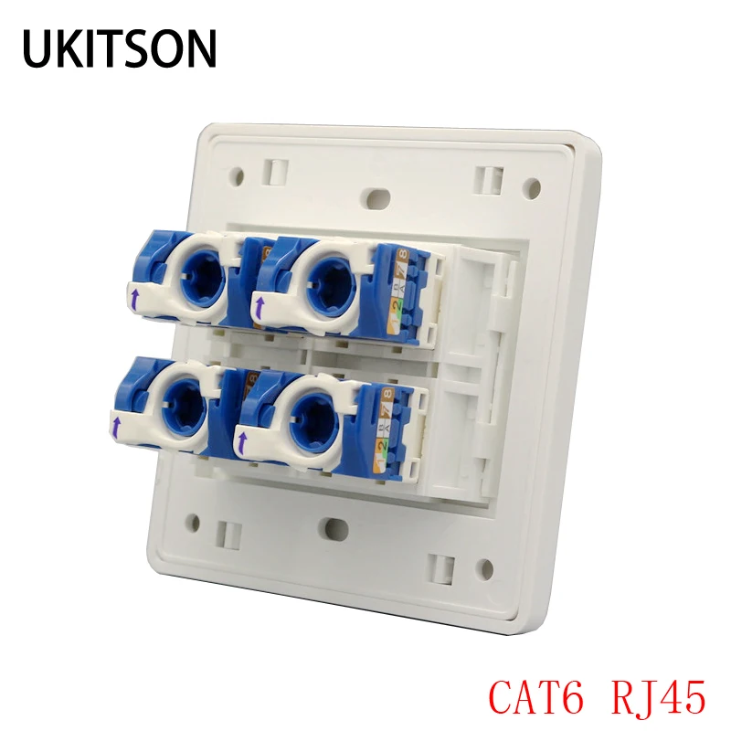 

4 Ports CAT 6 RJ45 Computer Ethernet Connector Panel Tool-Free LAN Plug C6 UTP Internet Faceplate In White