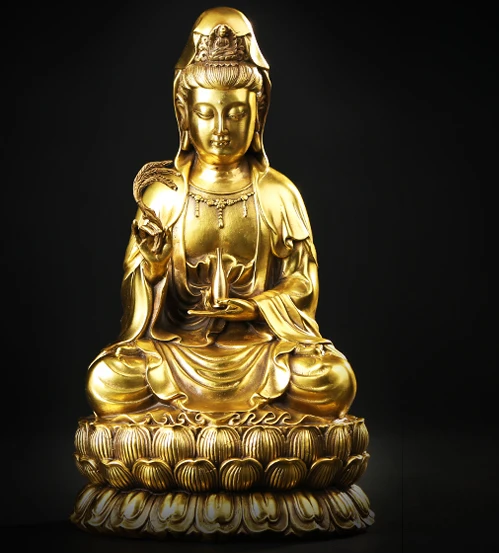 

TOP GOOD Guanyin bodhisattva Будда # буддийский ученик защита семьи # Хорошая медная статуя фэн-шуй 28 см Большой размер