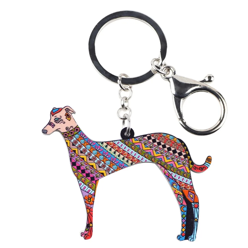 WEVENI Acrylic Printing Greyhound Dog Key Chain Key Ring Bag Party Charm Man Keychain Accessories New Trendy Jewelry For Women