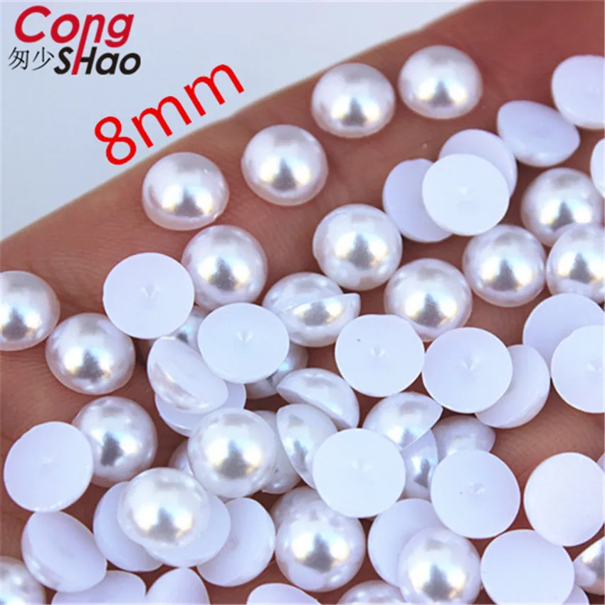 6/8/10/12mm flatback White/Ivory imitation pearl beads ABS Acrylic Round Rhinestone DIY Wedding Dress Button Accessories ZZ248