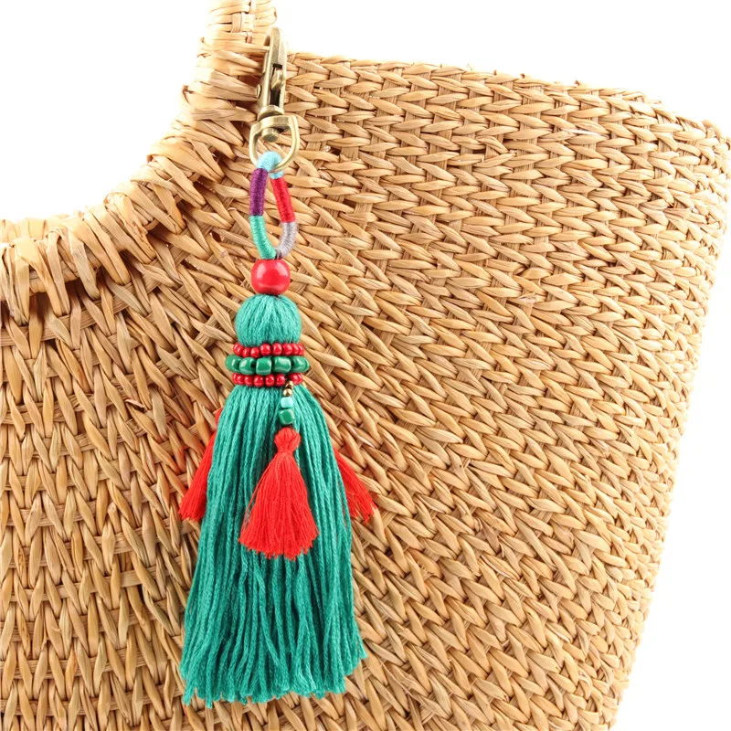 Bohemian bead tassel pendant keychain folk-custom pompom key chain accessories bag charm women\'s purse key holder jewelry K34