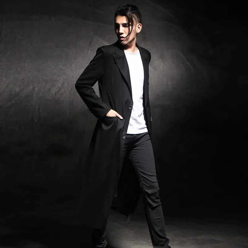 S-6XL!!2022 Long design trench slim spring and autumn men's clothing lengthen dust coat thin outerwear medium-long trench