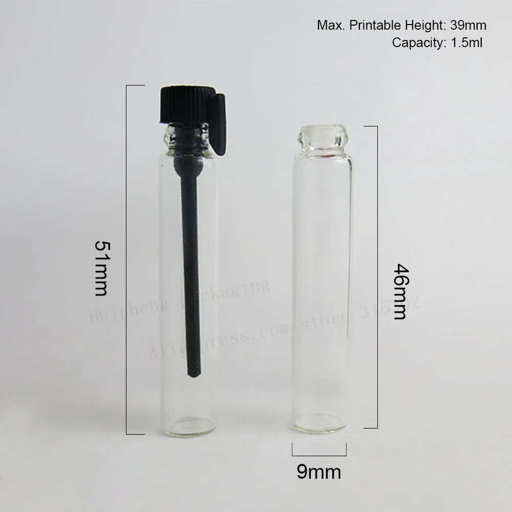 100 x 1.5ml Refillable Mini Glass Perfume Small Sample Vials Perfume Bottle Laboratory Liquid Fragrance Test Tube Trial Bottle