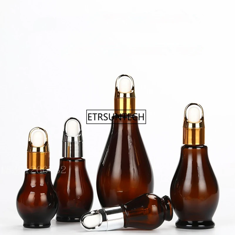 100pcs Gourd-shaped Amber Glass Dropper Bottle With Eye Pipette 10/20/30ml Aromatherapy Esstenial Oil Cosmetic Container F2365