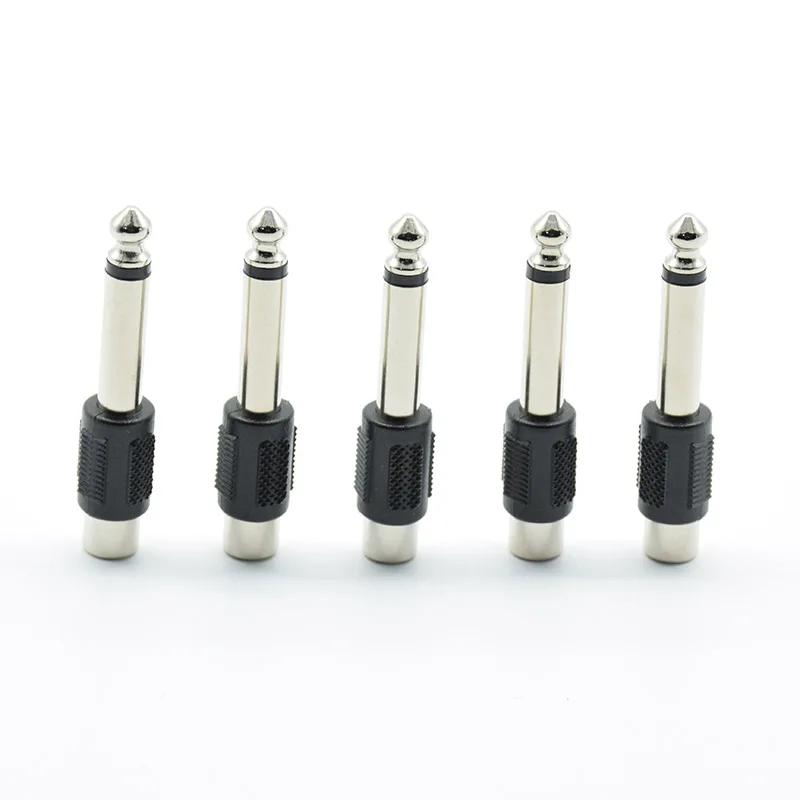 5pcs RCA/AV Female Jack to 6.35mm 1/4 Inch Male Mono Audio Adapters Connectors Plugs for DIY FM Microphone