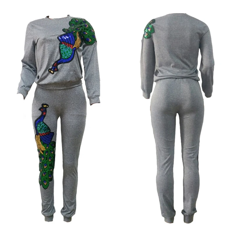 طقم مكون من قطعتين من بنطلون رياضي مزين بالترتر لباس علوي للنساء بذلة رياضية بنمط طاووس بدلة عرق للسيدات طقم من قطعتين من Harajuku Phoenix #4