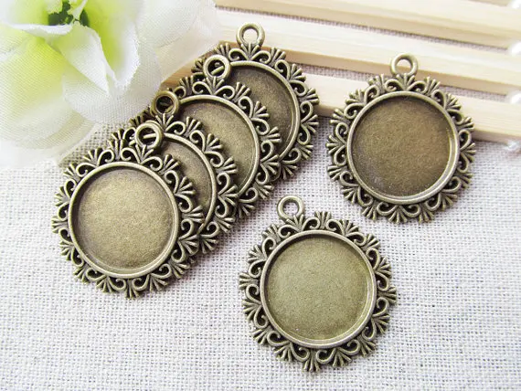 100pcs Antique Bronze/Antique Silver tone Border Round Base Setting Tray Bezel Pendant Charm/Finding,fit 20mm Cabochon/Cameo